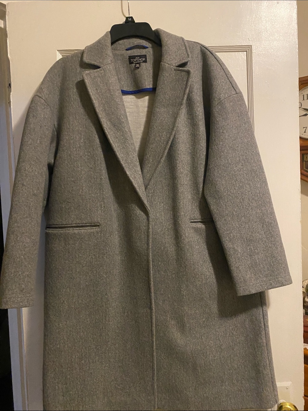 Topshop Light Gray Wool-Blend Oversized Trench Coat